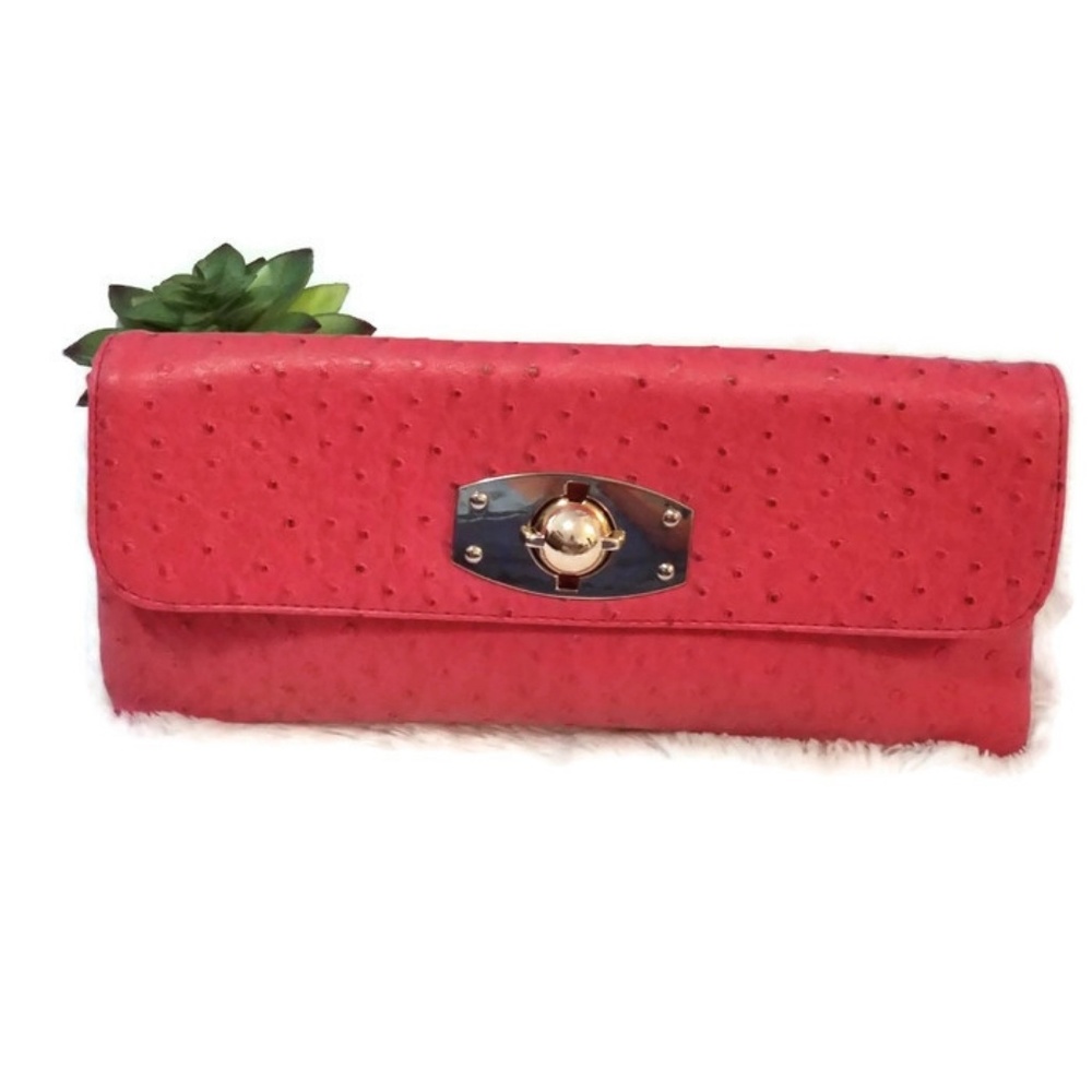 TAGWOMAN Clutch purse ostrich embossed orange